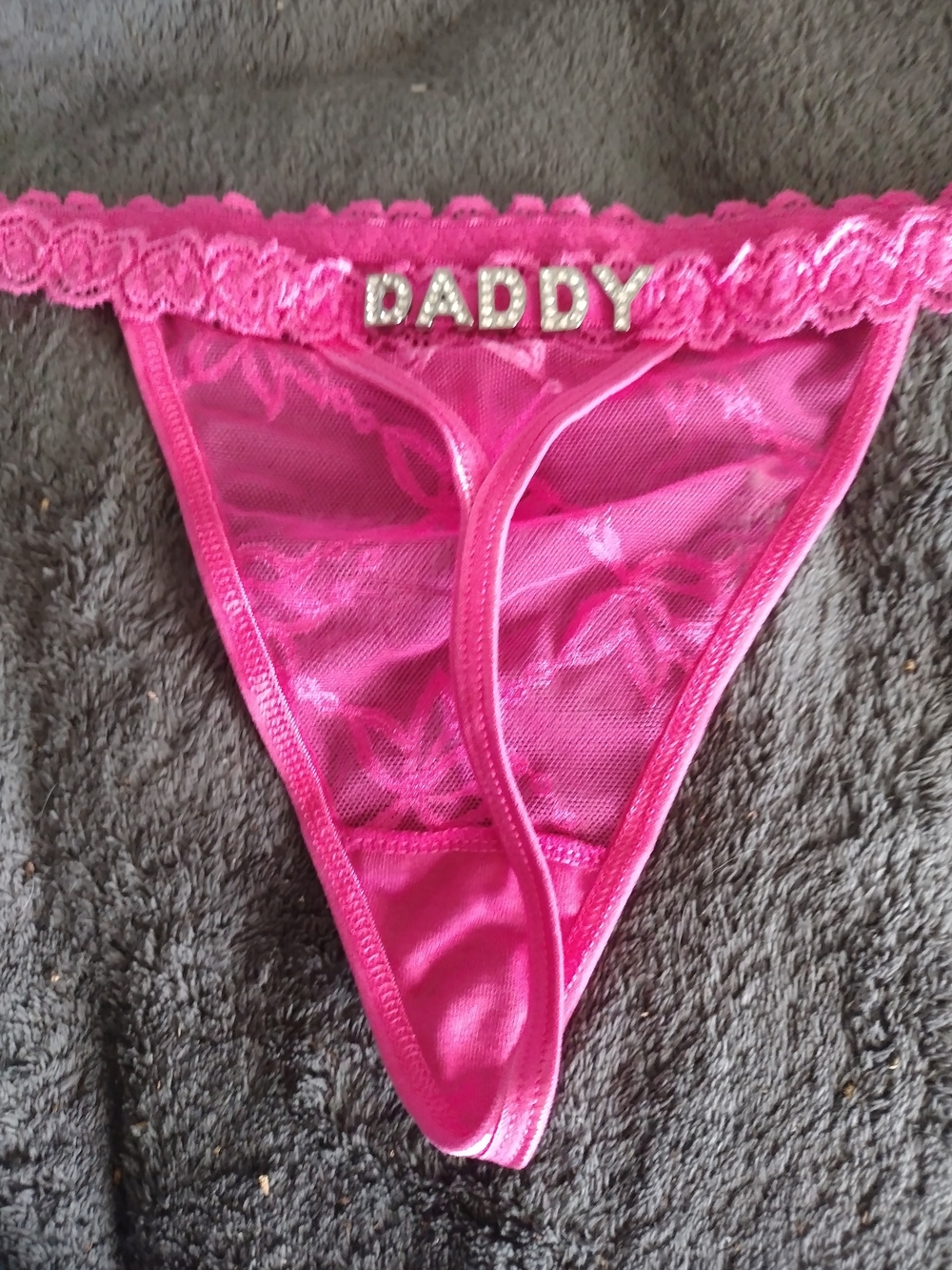 Hot Pink Lace Trim Thong with 'DADDY' Accent